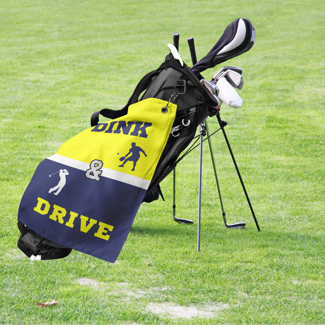 I Dink & Drive - Men's Golf Towel (Yellow & Navy)